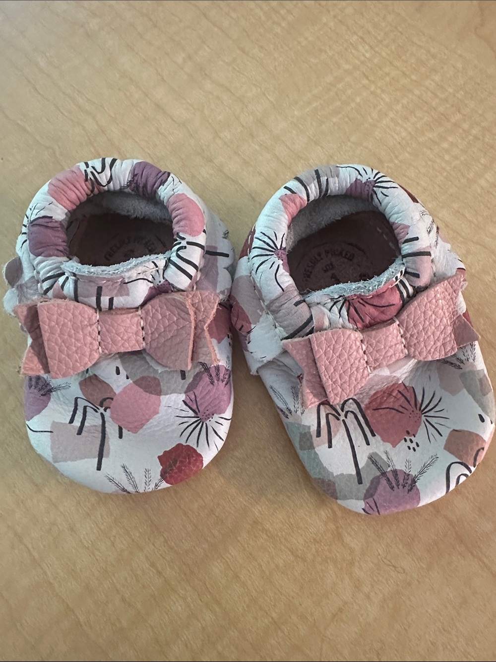 Freshly Picked Pink Floral Baby Moccasins with Bow size 1